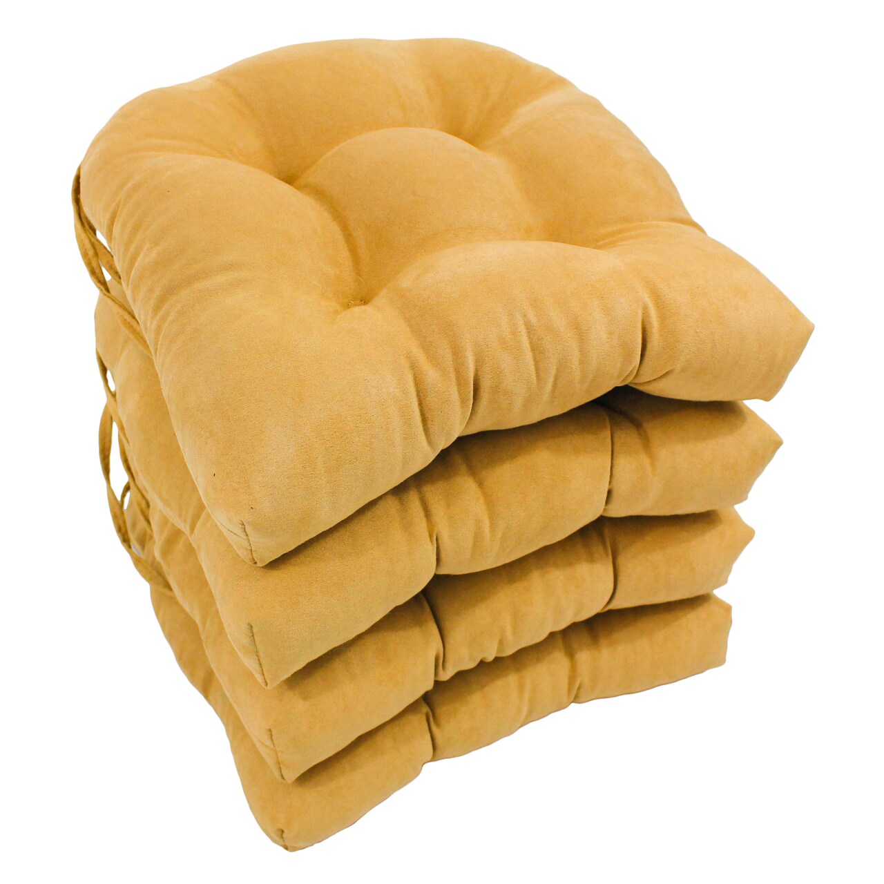 16-inch Solid Micro Suede U-shaped Tufted Chair Cushions (Set of 4) - Lemon